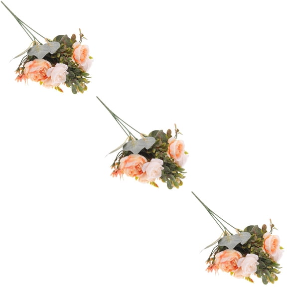 3 Pieces Artificial Peonies Bouquet Silk Flowers Bride Orange