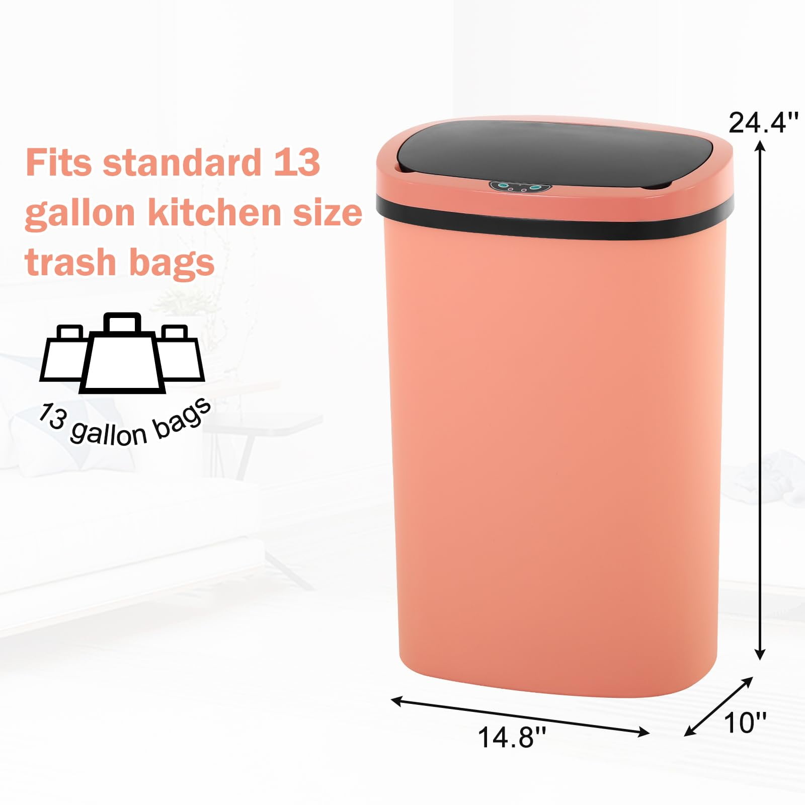 CL.HPAHKL 13 Gallon Kitchen Trash Can, Motion Sensor Trash Can 50 Liter High-Capacity Automatic Trash Cans Touchless Broken-Resistant Plastic Garbage Can with Lid for Home Kitchen Office (3, Pink)
