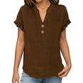 thumbnail image 4 of Hurxie Womens Puff Short Sleeve Sweater Tops Ruffle Henley Neck Spring Summer Pullover Dressy Casual Knit Shirts Brown,2XL, 4 of 7
