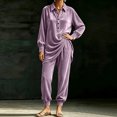 thumbnail image 6 of Szluipve 2 Piece Sets for Women Velvet 2 Piece Outfits Collared Half‑Button Lantern Long Sleeve Top Elastic Cuff Jogger Pants Set Casual Loose Matching Loungewear Suit With Pockets Purple M, 6 of 6