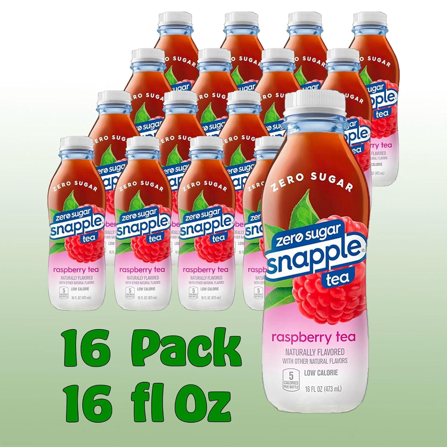 Snapple Zero Sugar Raspberry All Natural Fruit Juice Drink, 16 fl oz Plastic Bottles, 16-Pack