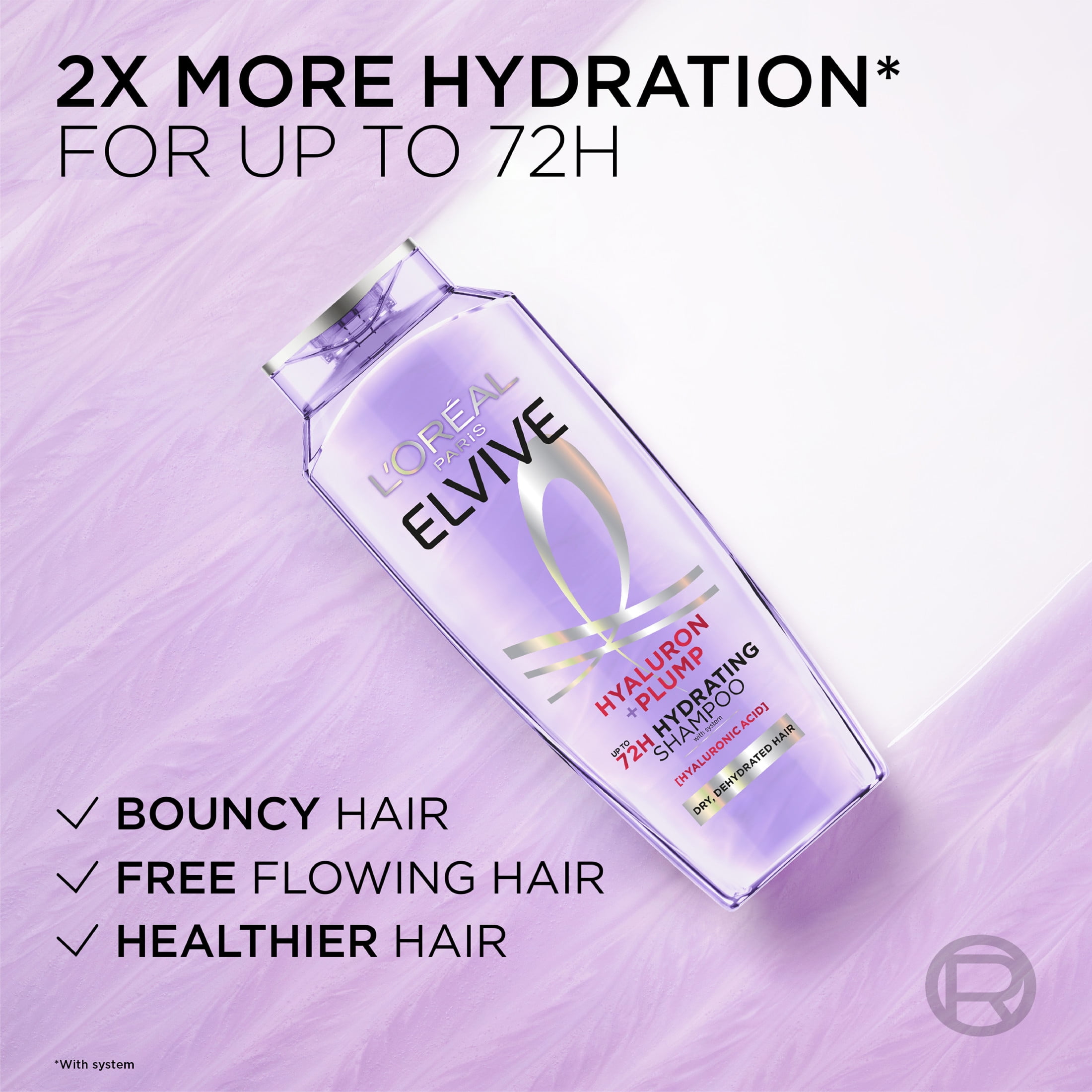L'Oreal Paris Elvive Hyaluron Plump Hydrating Shampoo, 72H Intense Moisture, Squeeze, 13.5 fl oz