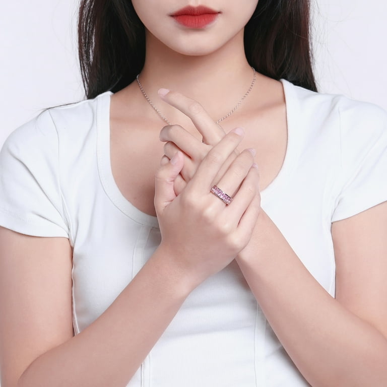 Eternity Rainbow Baguette Ring, Emerald Cut Cubic Zirconia