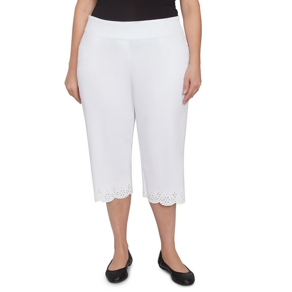 Alfred Dunner Womens Plus-Size Eyelet Cuff Capri Pant