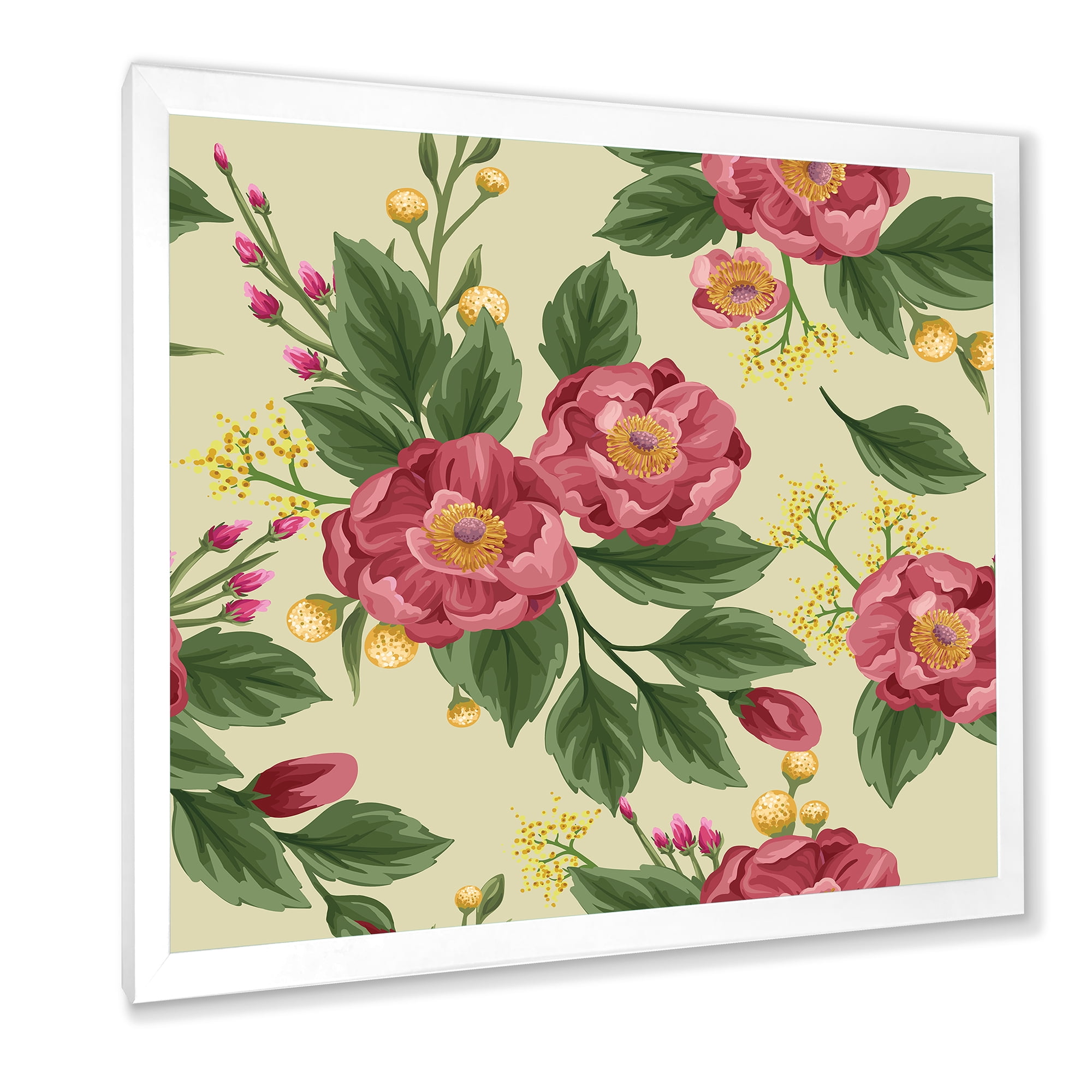 Designart 'Vintage Sweet Peas and Peonies On Beige' Traditional Framed Art Print