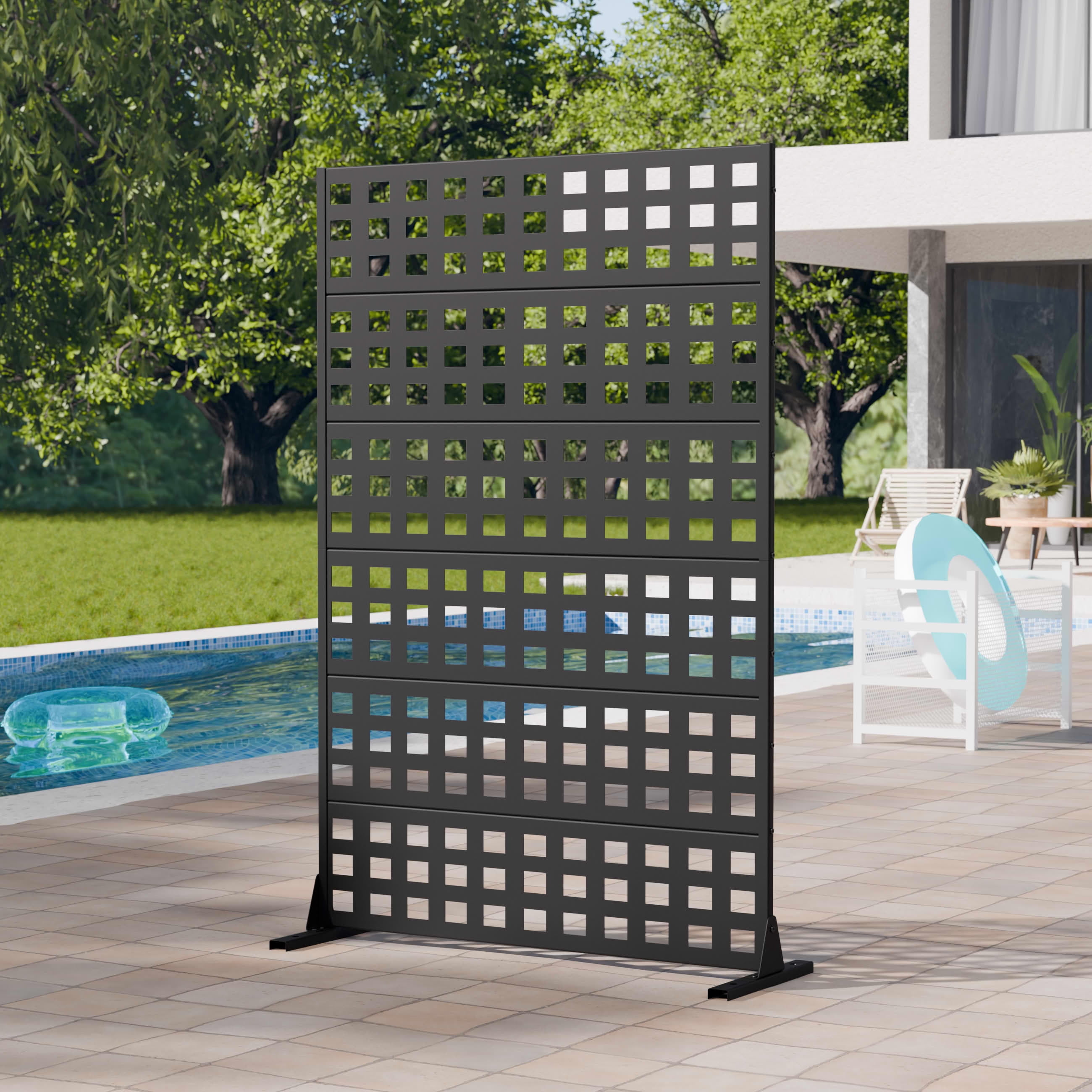 MAYEERTY 2-Piece Outdoor Metal Privacy Screen 6ft × 4ft Black, 6-Panel Lattice Pattern, Rust-Resistant for Garden