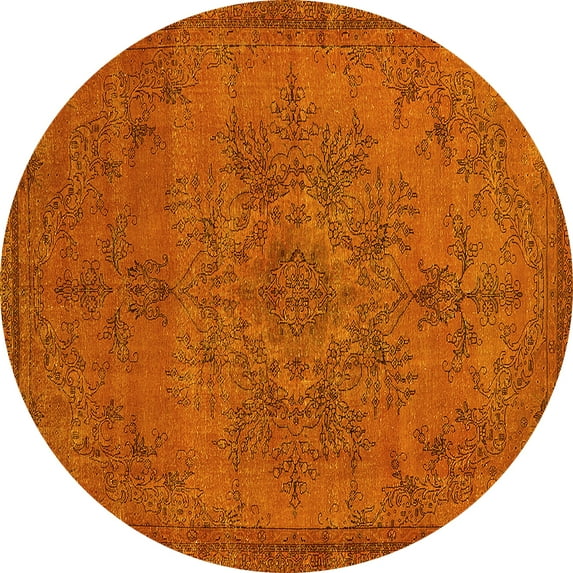 Ahgly Company Machine Washable Indoor Round Oriental Yellow Industrial Area Rugs, 6' Round