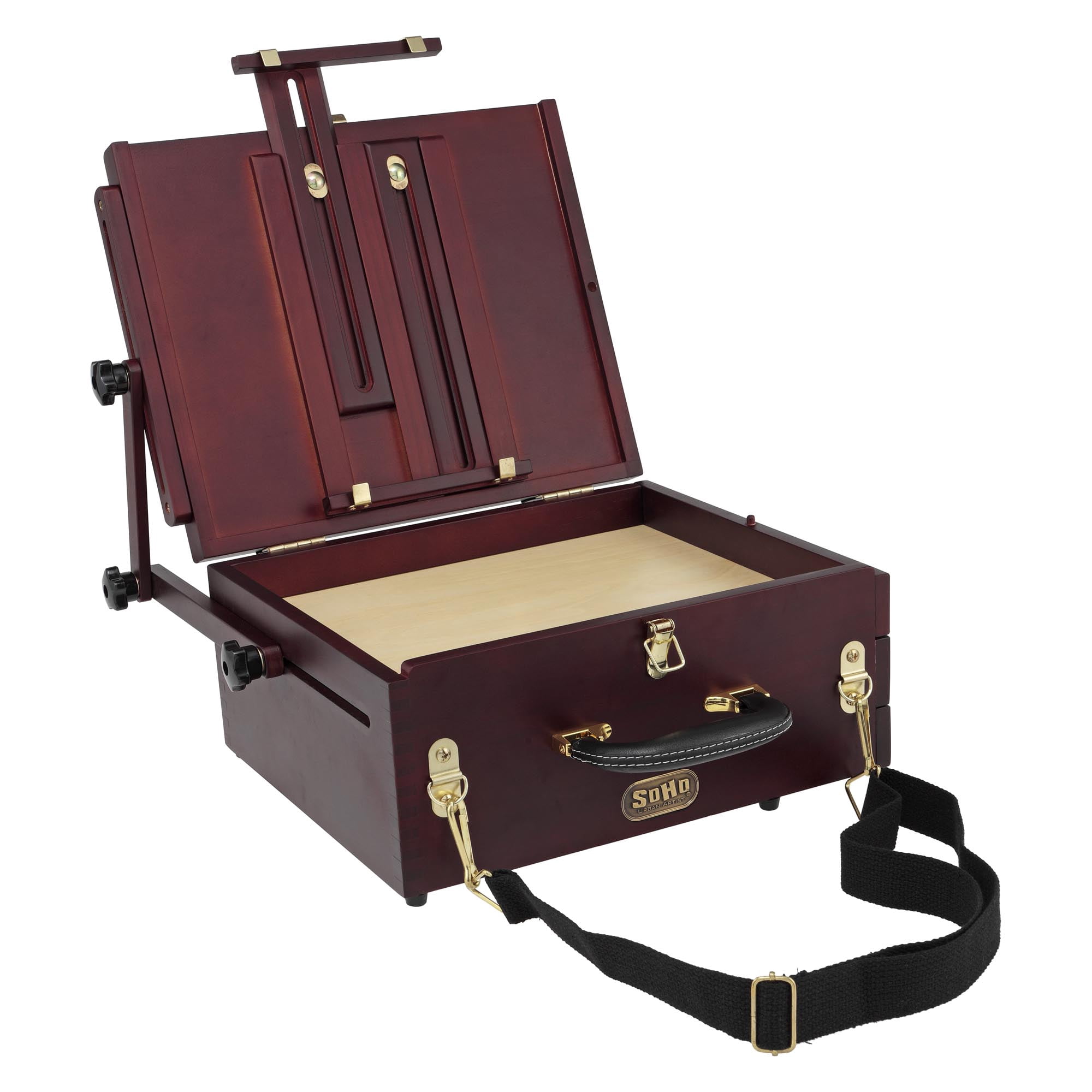 Soho Urban Artist Pochade Box for Plein - Aire Painting French Easel, Lightweight, Portable & Adjustable, Mahogany Finish