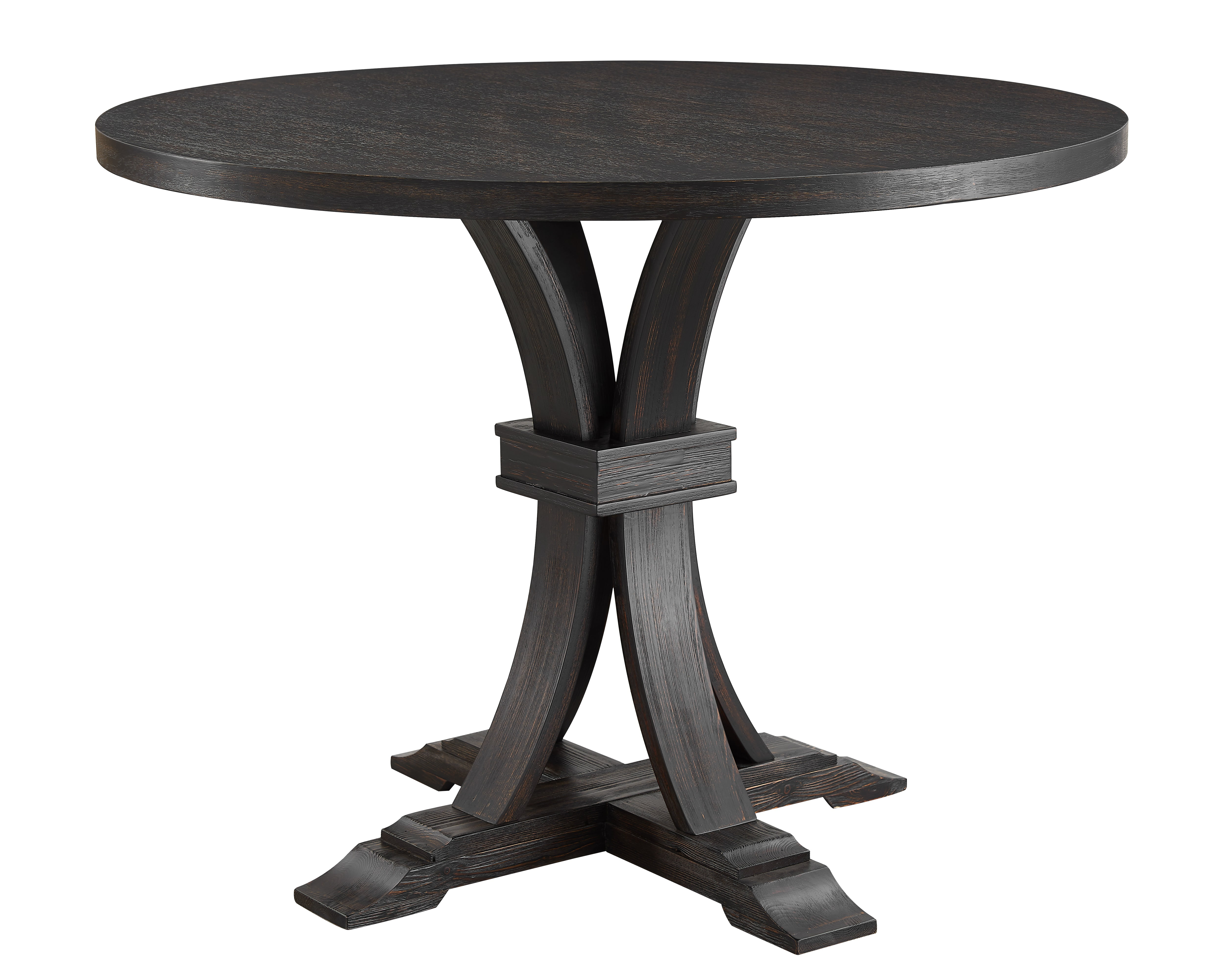 Siena Distressed Black Finish Round Pedestal Counter Height Dining