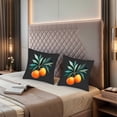 thumbnail image 2 of Set of 2 Decorative Throw Pillow Covers 18x18in - Vibrant Black Background with Green Leaf Branch and Orange Fruits Design for Couch Bed Car, 2 of 8