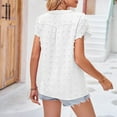 thumbnail image 4 of SHITINN Women's V Neck T Shirt with Chiffon Pompom Detail Casual Summer Top Short Sleeve Tunic Tops for Women Women Blouse Shirts for Women Trendy, 4 of 5