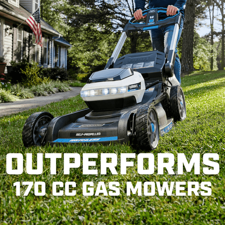 HART 40V 21-inch SUPERCHARGE Dual Blade Self-Propelled Mower Kit, (2) 6.0Ah Lithium-Ion Batteries