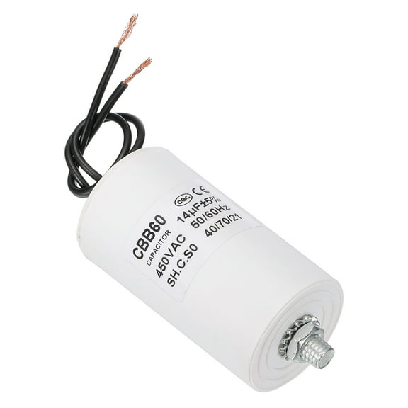Uxcell CBB60 35uF Running Capacitor,2Pcs AC 450V 2 Wire 50/60Hz Cylinder,98x45mm,White