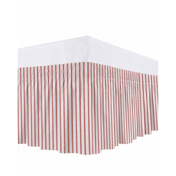 Stripes Bed Skirt King Size 18 Inch Drop, Modern Art Red Beige Wrap Around Dust Ruffle Bedskirts, Wrinkle & Fade Resistant Easy Fit Bedskirt with Adjustable Elastic