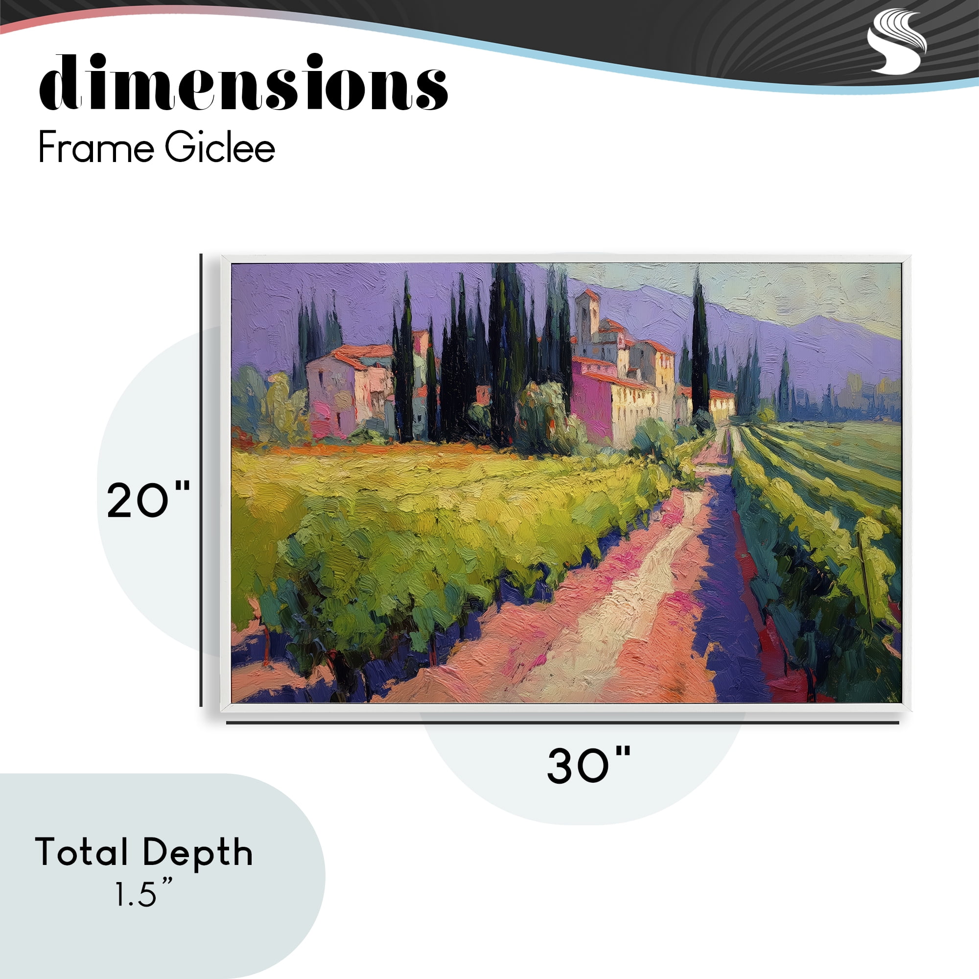 Purple Mountains Village White Framed Giclee Art, design by Annabelle Hall
