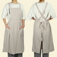 thumbnail image 2 of Unique Bargains Cotton Linen Apron Cross Back Apron Cooking Apron Dress Aprons for Women Man for Kitchen BBQ Beige, 2 of 7