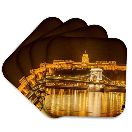 3drose, Buda Castle. Chain Bridge. Danube River. Budapest. Hungary., Set of 4 Coasters - Cork