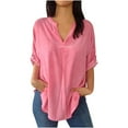 thumbnail image 3 of Casual Women's Tops Fashion Plus Size Women's Casual Loose Oversized Irregular Solid Color Long Sleeved V-neck Top/shirt, 3 of 8