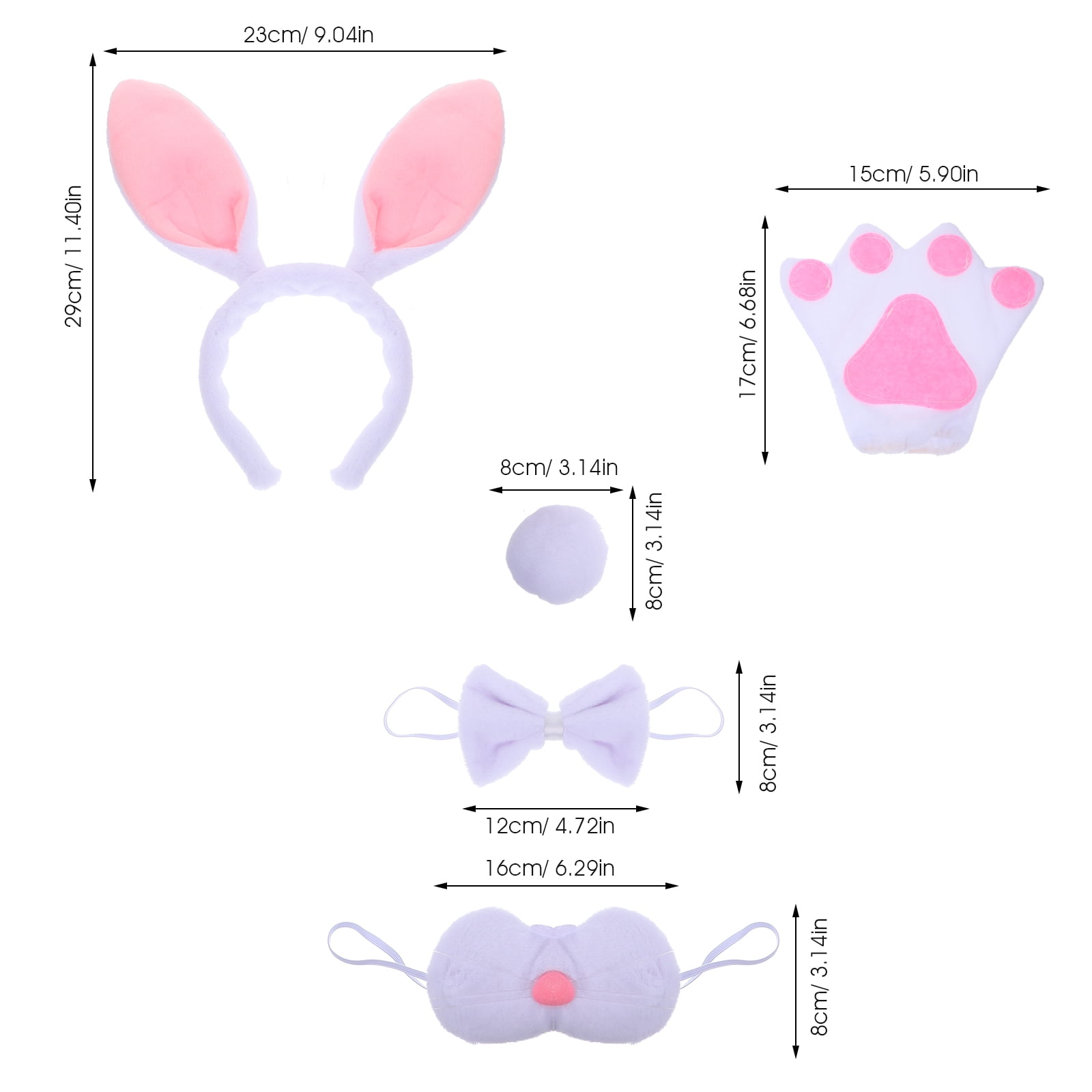 Diademas De Conejo De Felpa (2 Uds.) + Pajarita Y Cola – Accesorios Para Disfraces De Animales, Juego De Rol Y Fiestas Temáticas, Suaves Y Fáciles De Limpiar