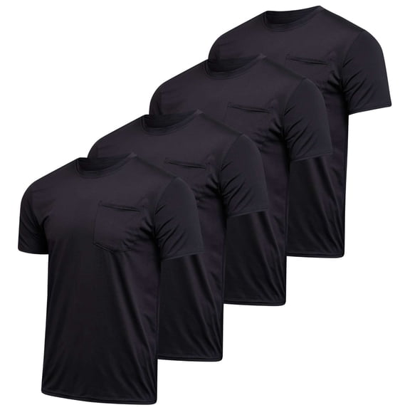Real Essentials 4 Pack: Men's Dry-Fit Short Sleeve Pocket Crew Performance Athletic T-Shirt (Available in Big & Tall)