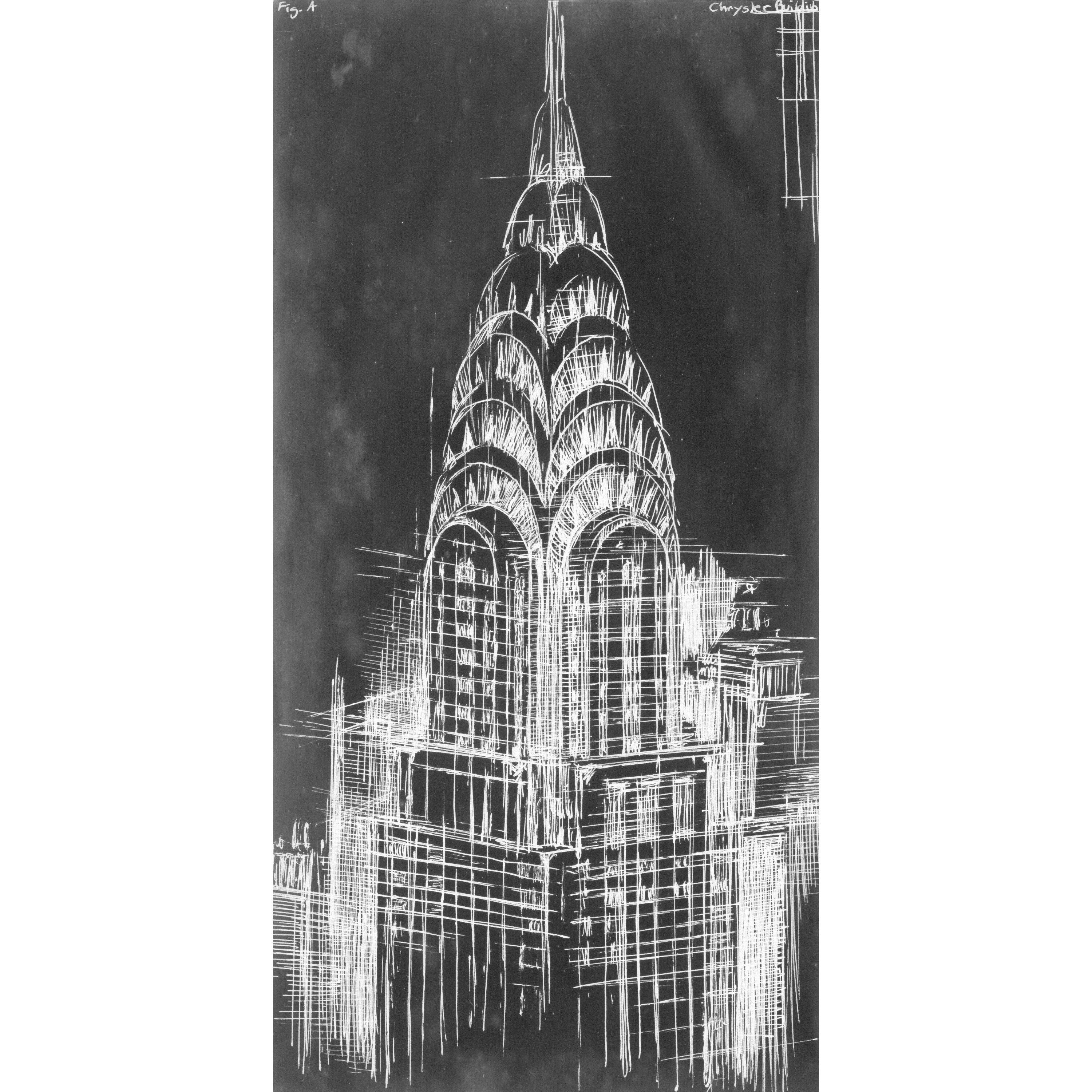 MARMONT HILL  - 'Chrysler Blueprint' Painting Print on Wrapped Canvas - Multi-Color 18 x 36