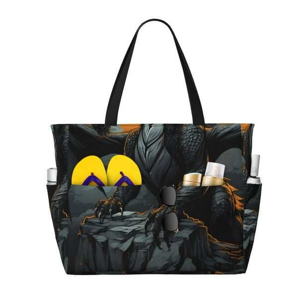 Fotbe Full Moon Black Dragon Bolsa de Viaje para Playa - Resistente al Agua, Bolsa Tote de Gran Capacidad y Ligera con 7 Bolsillos para Mujeres y Hombres