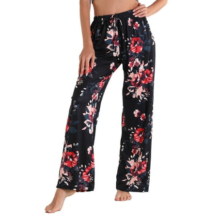 

UKAP Womens Casual Floral Lounge Pants Comfy Pajama Pj Bottoms Plus Size Drawstring Palazzo Wide Leg Pants Sleepwear Pocket