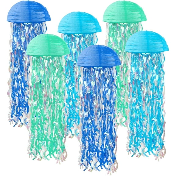 Jelly Fish Paper Lanterns, Mermaid Hanging Jellyfish Paper Lanterns, Mermaid Theme Party, Under The Sea, Birthday, Ocean Themed Decorations, Classroom Decor, Baby Shower, Baby Room - Half Round 6 Pcs