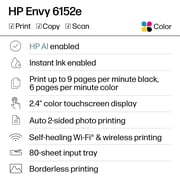 HP Envy 6152e Wireless All-in-One Color Photo Inkjet Printer, Scanner, Copier, 3mos FREE Instant Ink