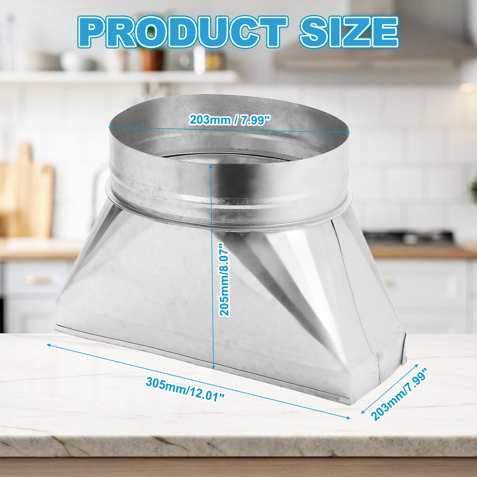Uxcell 12" x 4" x 8" Straight Register Boot, Galvanized Steel Transition Rectangular to 8" Round Duct Transition Fitting for Connecting Floor Register Grille HVAC Duct Fittings