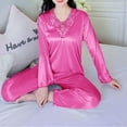 thumbnail image 2 of Jalioing Womens Satin Pajama Set 2 Piece Long Sleeve Lace V Neck Shirt and Pants Silk Sleepwear Set M-3XL, 2 of 7