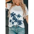thumbnail image 3 of POGLIP Women's White Tropical Plant Pattern Print Short Sleeve T Shirt, 3 of 6