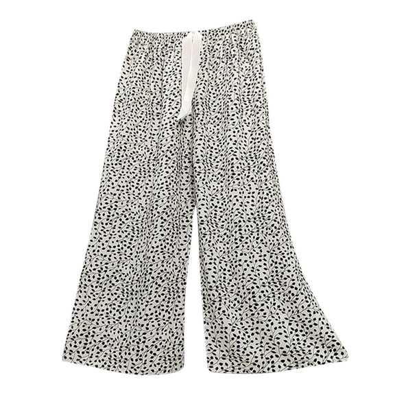 Njagoc3 Womens Micro Dot Palazzo Casual Pants Flowy Silhouette for Hot Days (Black/White, Runs Large)