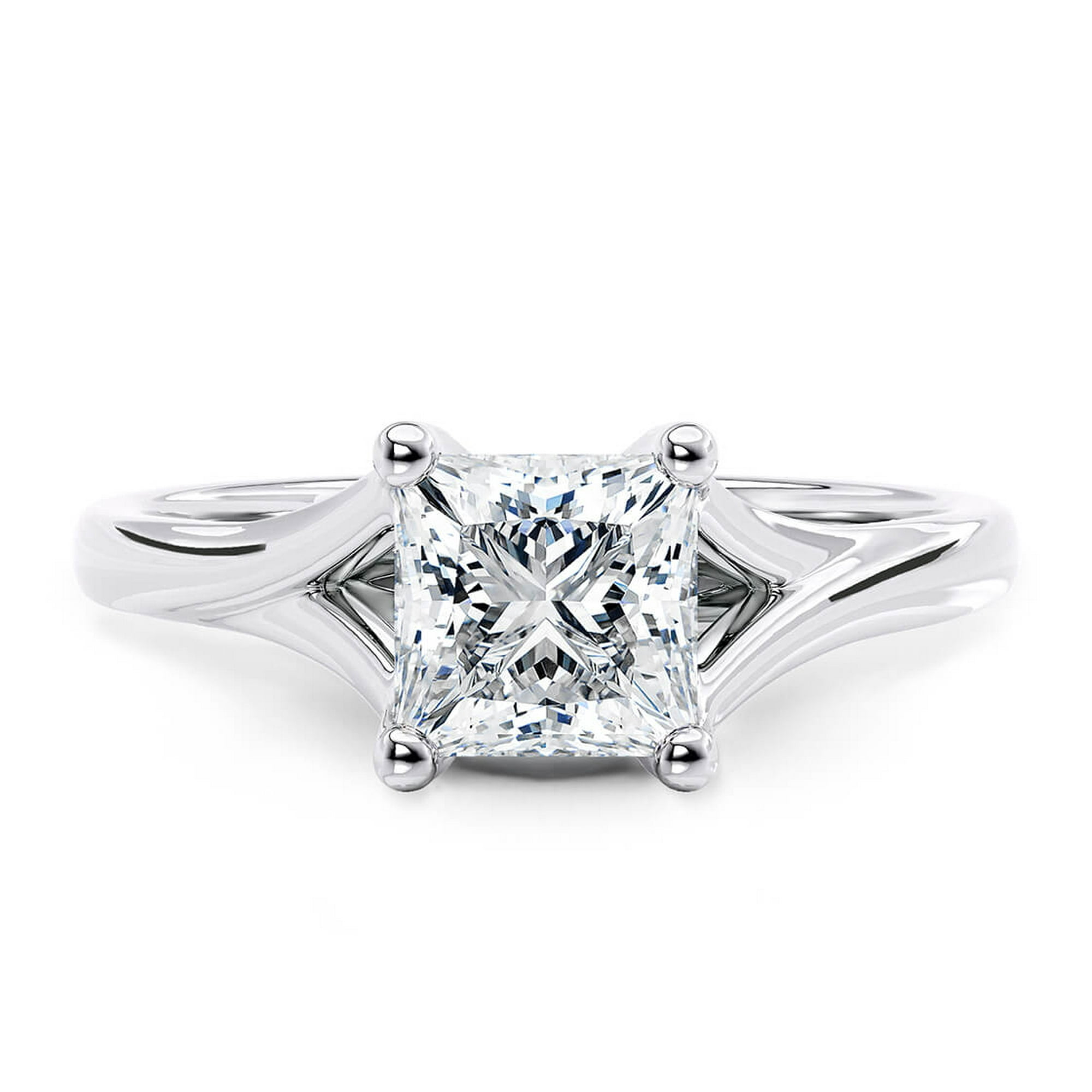 Princess Cut Moissanite Engagement Ring Split Shank Diamond Ring