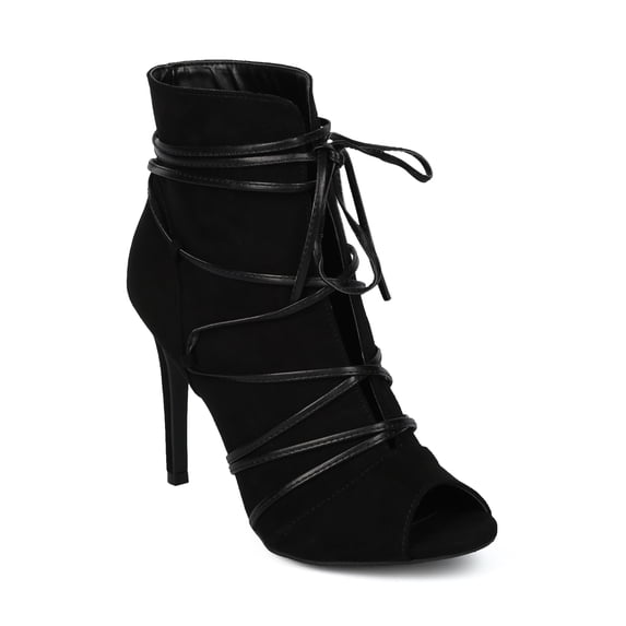 New Women Wild Diva Berlin-66 Faux Suede Peep Toe Wraparound Stiletto Bootie