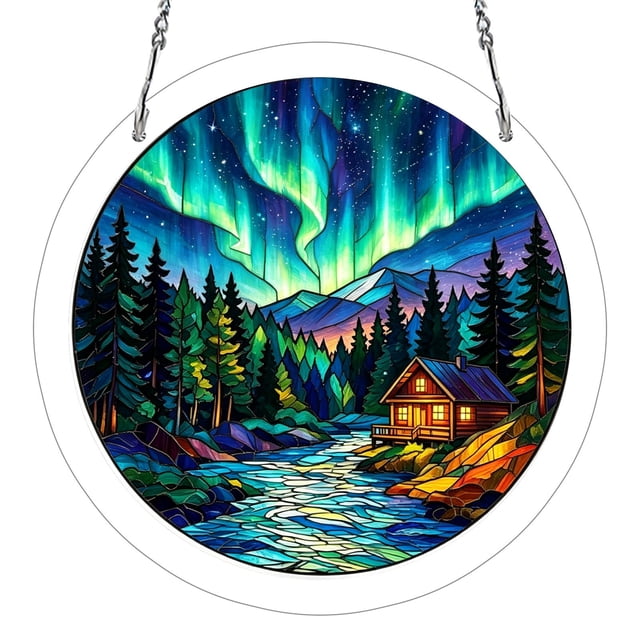 SIfdSeng My Items 6 Pack Stained Glass Nature Scenery Acrylic Window Hanging Starry Sky Sunset Cherry & for Home Ga