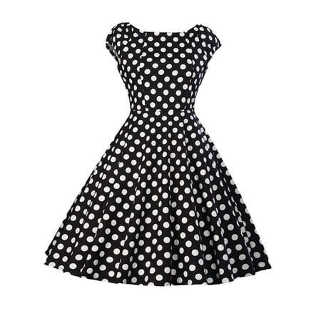 Women Vintage 1950s 60s Sleeveless Dress Retro Polka Dot Rockabilly Prom Swing Pinup Casual Evening Cocktail Ball Gowns