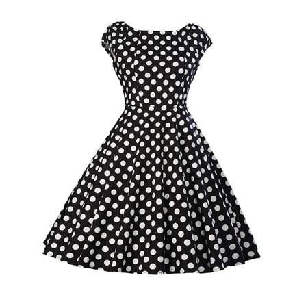 - Women Vintage 1950s 60s Sleeveless Dress Retro Polka Dot Rockabilly Prom Swing Pinup Casual Evening Cocktail Ball Gowns