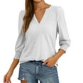 thumbnail image 3 of HongQid Womens 3/4 Length Sleeve Ladies Tops and Blouses Casual Eyelet Top Crewneck Dressy Shirts with Smocked Cuffs, 3 of 7