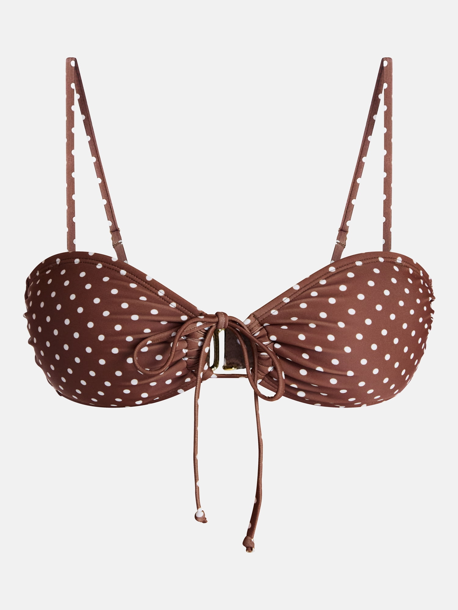 No Boundaries Polka Dot Tie Front Bandeau Bikini Top, Women's XXS-XXL