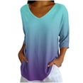 thumbnail image 2 of Naotn Summer Stripe Gradient Shirts for Women Fall Fashion Casual V Neck 3/4 Sleeve Tops Trendy Holiday Beach Blouses, 2 of 7