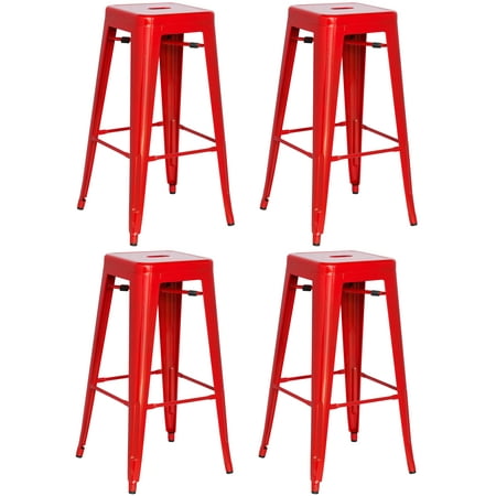 Bella Vita 30" Galvanized Steel Bar Stool in Red Set of 4