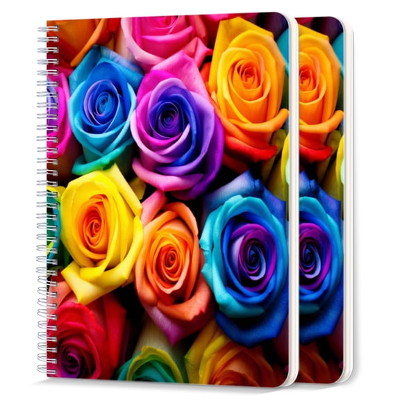 Spiral Notebook,College Ruled Journal,8.26" x 5.71" 50 Sheets/100 Pages,2 Pack - Colorful Roses in Rainbow of Colors Symbolizing Diversity And Unity