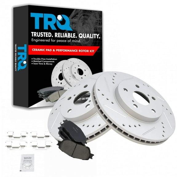 TRQ Brake Rotor Drilled Slotted Coated Premium Posi Ceramic Pad Fits Select Toyota