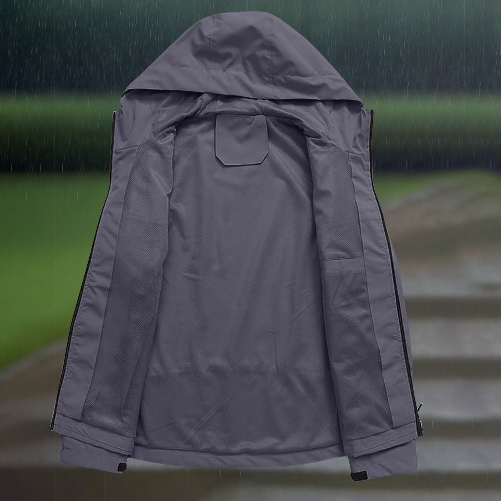 ylioge S-4X Plus Size Women Rain Jackets with Zipper Pockets and Hoodie Long Sleeve Casual Solid Color Zip Up Lightweight Waterproof Hiking Raincoats