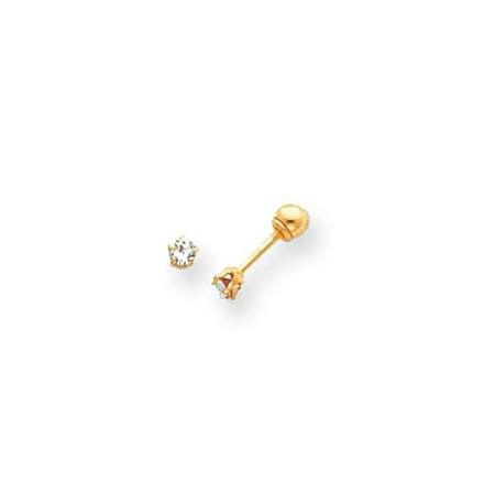 ball earrings screw gold crystal reversible 3mm 14k yellow