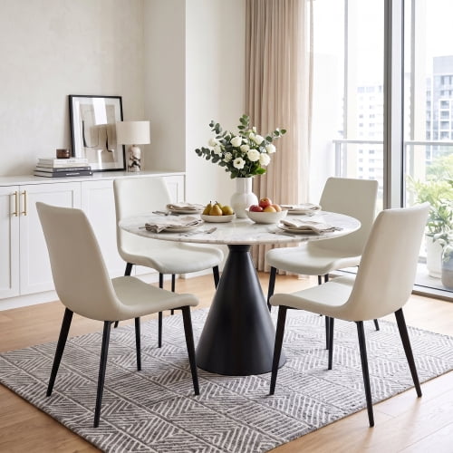 PU Leather Dining Chairs Set of 4, Modern Upholstered Kitchen Chairs with Metal Legs for Dining Room, Restaurant, Living Room, Meeting Room, Cream white