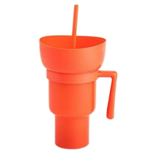 XEOVHV Snackeez Cup, Snackeez Cups,Plastic Snack and Drink Cup, Snackeez Cups, Reusable Drink and Snack Cup, Stadium Tumbler with Snack Bowl (Orange)