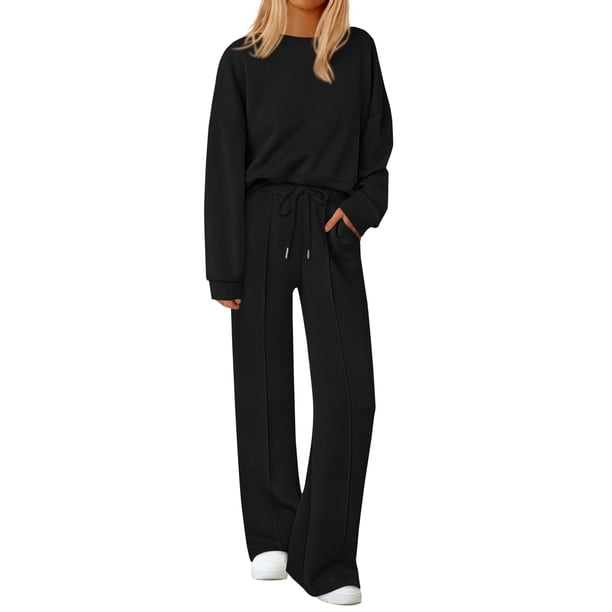 Conjunto Deportivo PRETTYGARDEN XXL Negro Manga Larga Pantalón Ancho