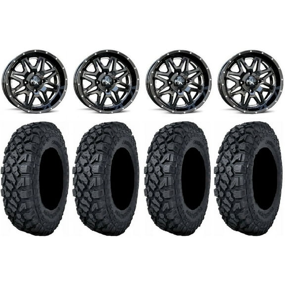 MSA Black Vibe 14" ATV Wheels 32" Klever X/T Tires Can-Am Commander Maverick Renegade Outlander Defender